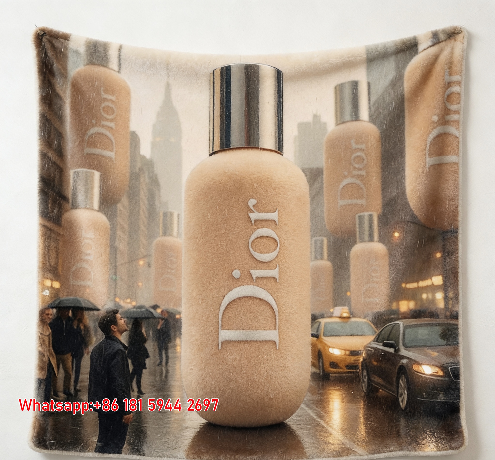 Dior Foundation Bottle Rainy City Street Flannel Sofa Throw Blanket D264